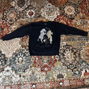 Men's Black Crewneck Sweater with Zebra Graphic